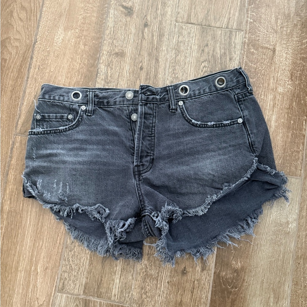 Free People Gray Jean Shorts High-Waisted Distressed